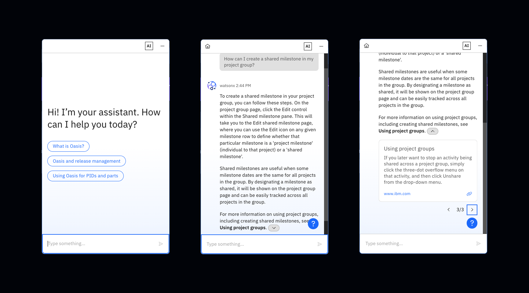Screenshots showing the AI assistant