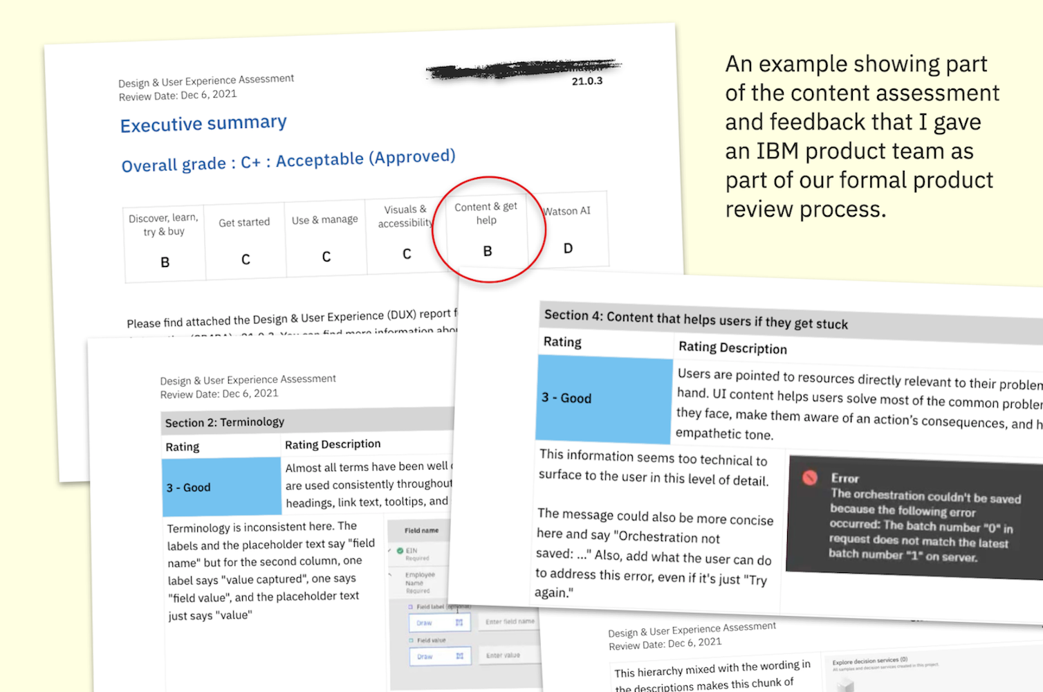 Examples of the detailed content reviews I provide to product teams