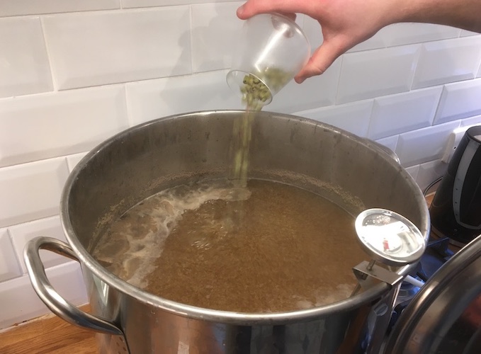 Photo of adding hops to the wort