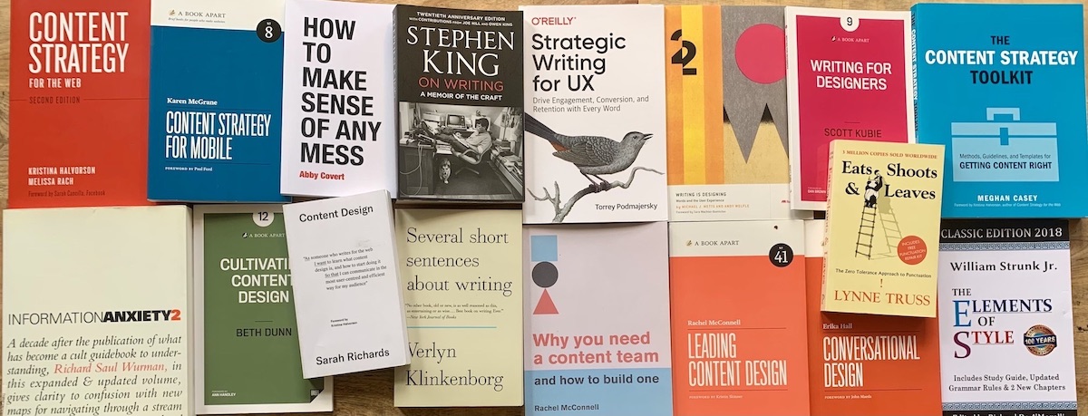 Photo of some of the content design / writing books I've enjoyed reading recently